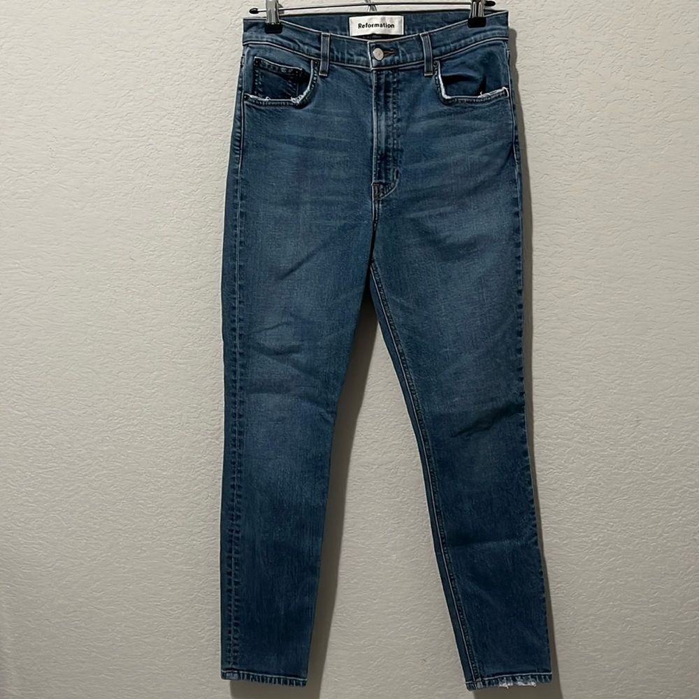 REFORMATION Slightly Distressed Blue Jeans, Size 29